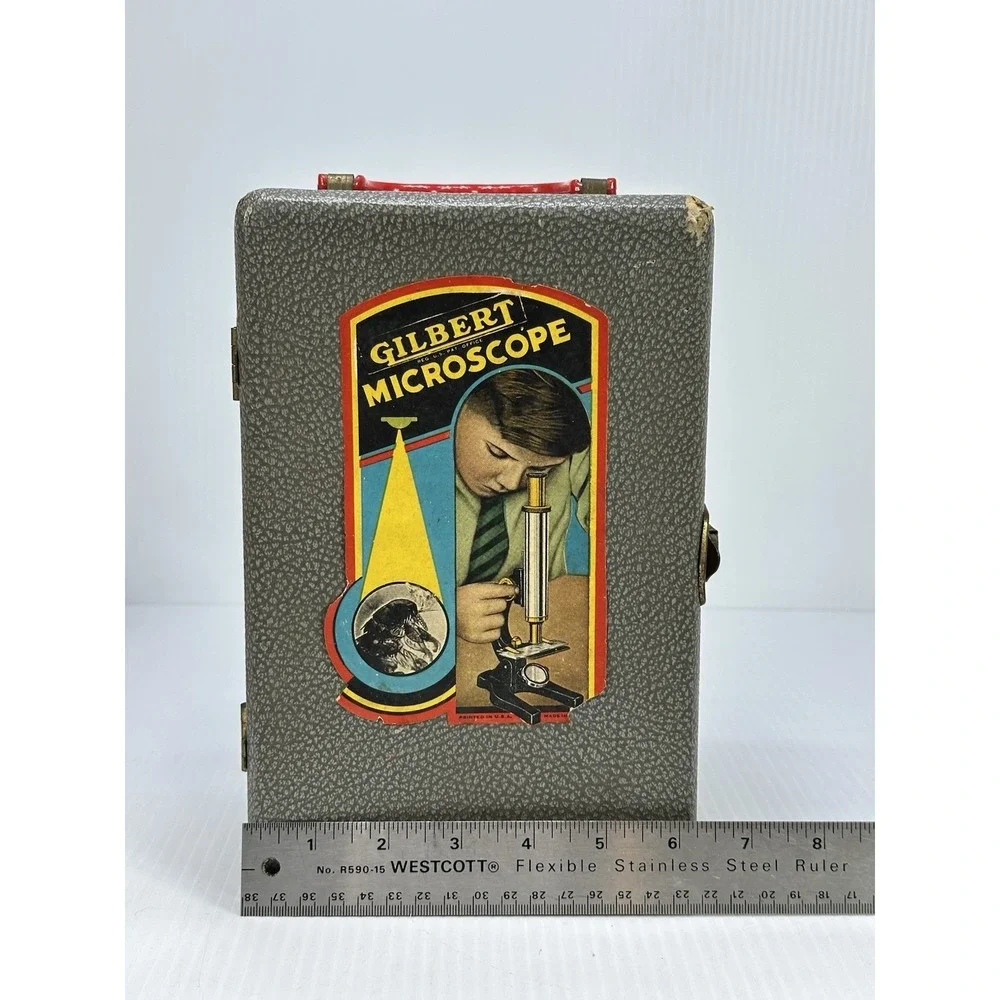 Vintage Gilbert S-25 Microscope Set Case Larger Eyepiece Dropper Instructions