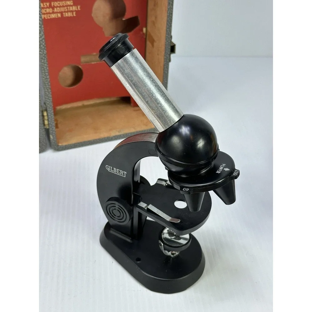 Vintage Gilbert S-25 Microscope Set Case Larger Eyepiece Dropper Instructions