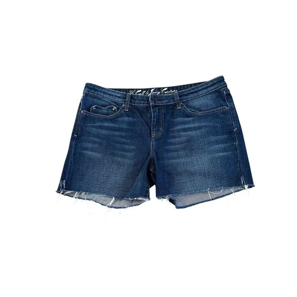 Juicy Couture Vintage Shorts SZ 32 Blue Cut-Off Denim Heart Shaped Pockets USA