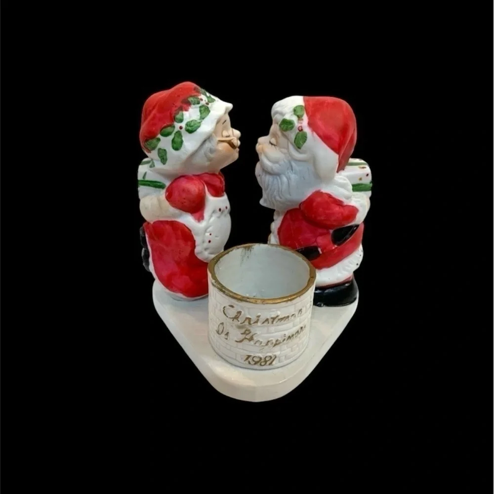 Jasco Christmas Happiness 1981 Figurine Candle Holder Mrs Santa Claus Bisque vtg