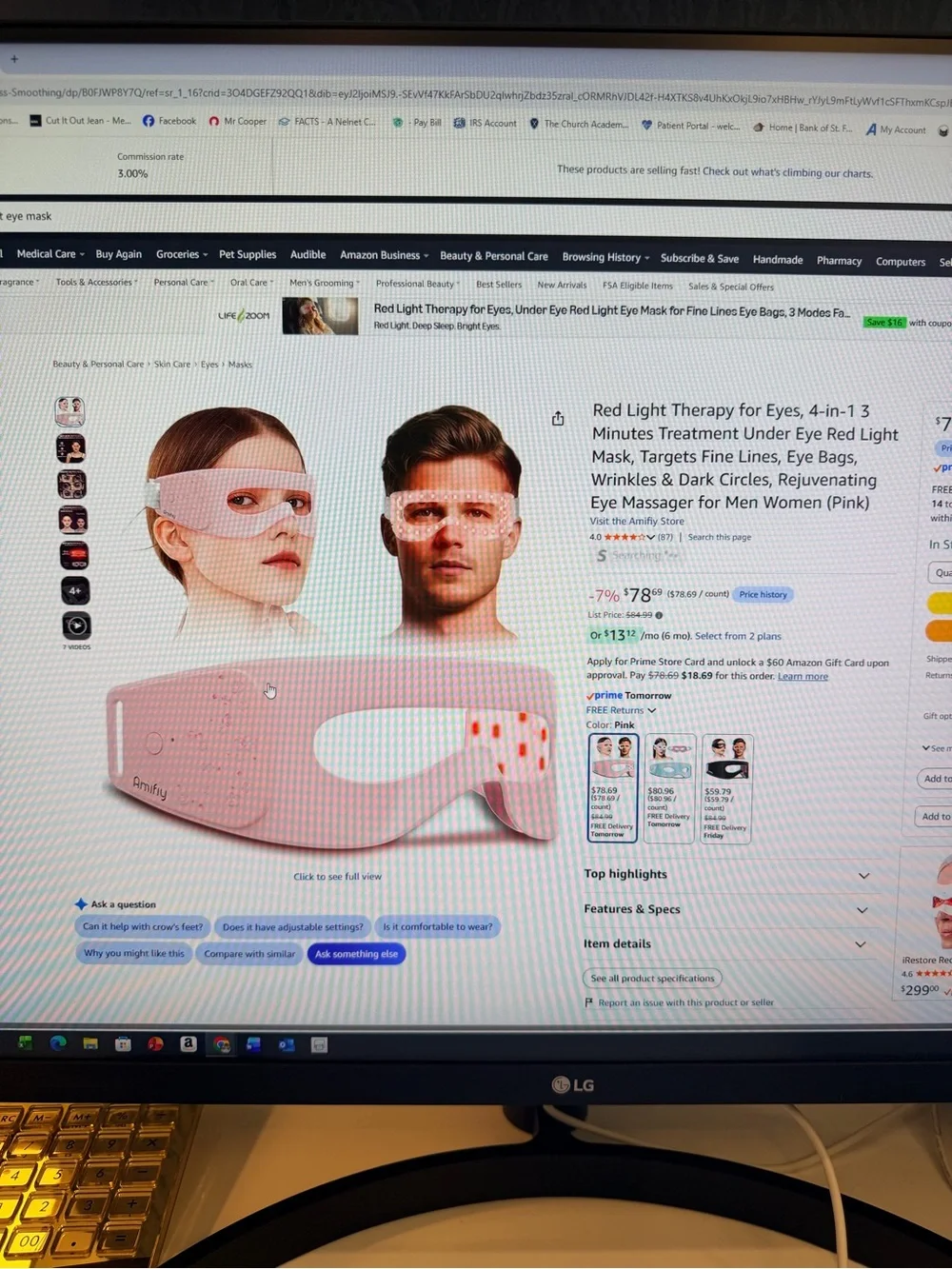 Ami Pink Red Light Therapy Eye Mask for Under-Eye Rejuvenation