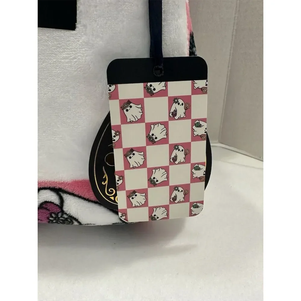 NWT Rachel Roy Pink White Square Ghost Halloween Twin Decorative Throw Blanket