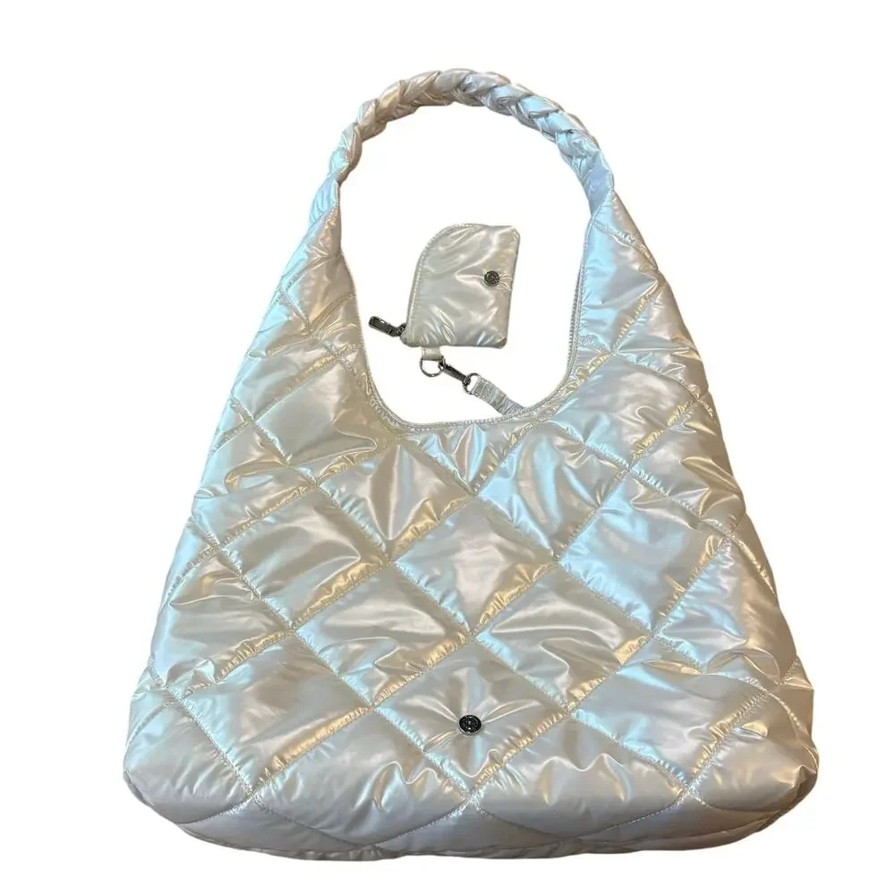 House of Harlow 1960 Euphoria Pearl White Quilted Puffer Slouchy Hobo Bag