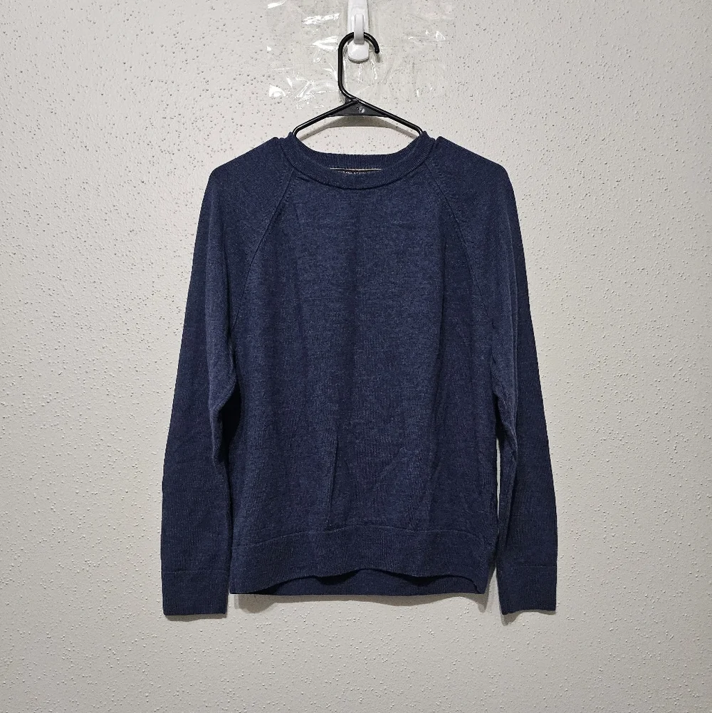 Banana Republic Italian Merino Wool Sweater Large Blue Crewneck Lightweight Knit