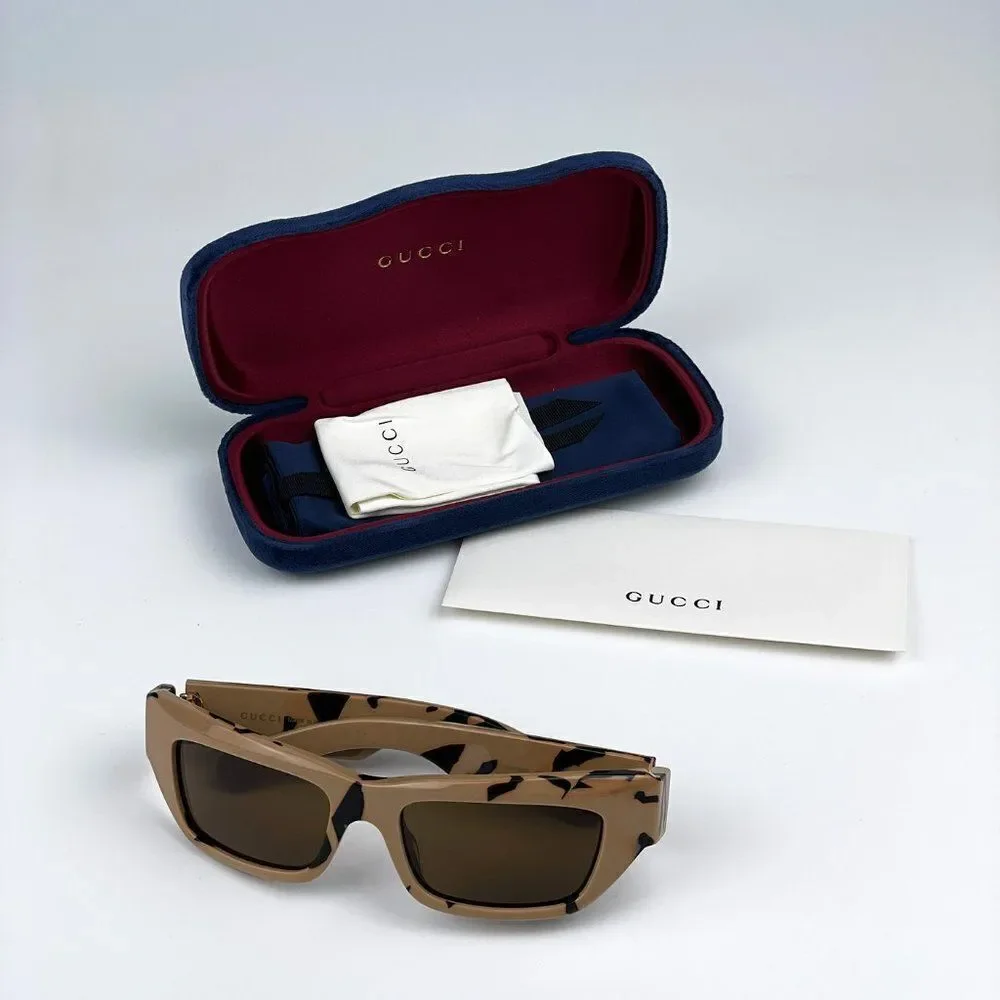 SALE! NEW Gucci GG1296S 003 Black Big Spotted Havana Rectangle Unisex Sunglasses