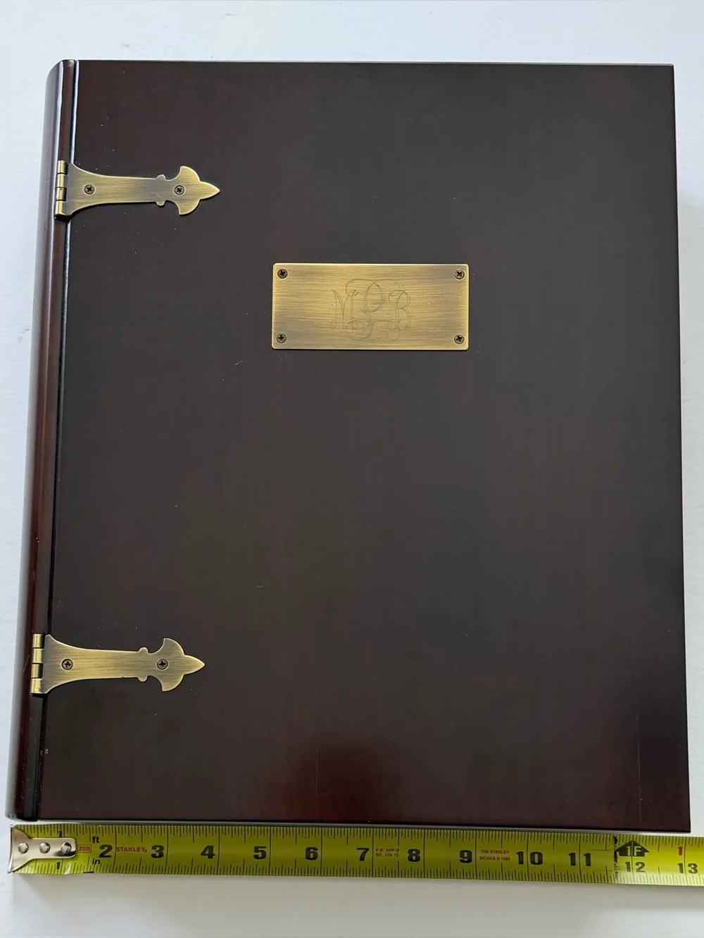 Bombay Hinged Bible Book Memory Wood Box Brass Hinges & Plate Keepsake Bookcase