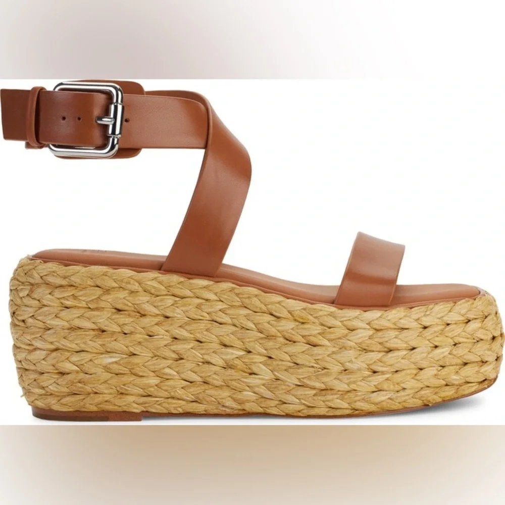 Donna Karan Lolah Ankle Strap Raffia Platform Sandal