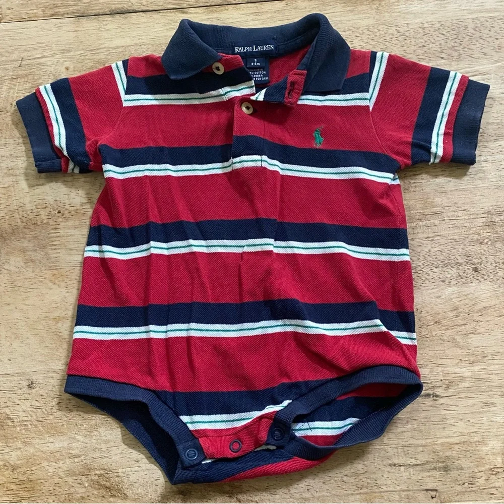 Vintage Polo Ralph Lauren Infant Sz‎ S (3-6m) Striped Cotton Mesh Polo Bodysuit
