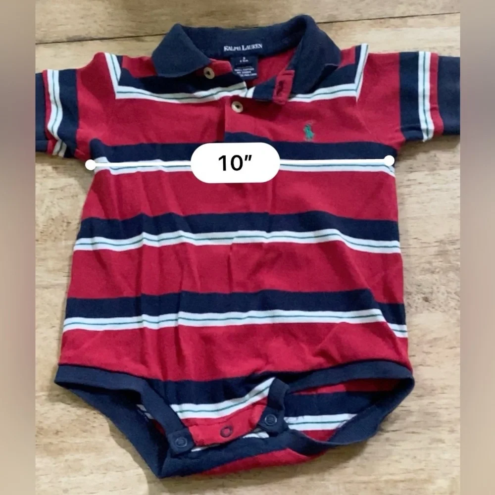 Vintage Polo Ralph Lauren Infant Sz‎ S (3-6m) Striped Cotton Mesh Polo Bodysuit