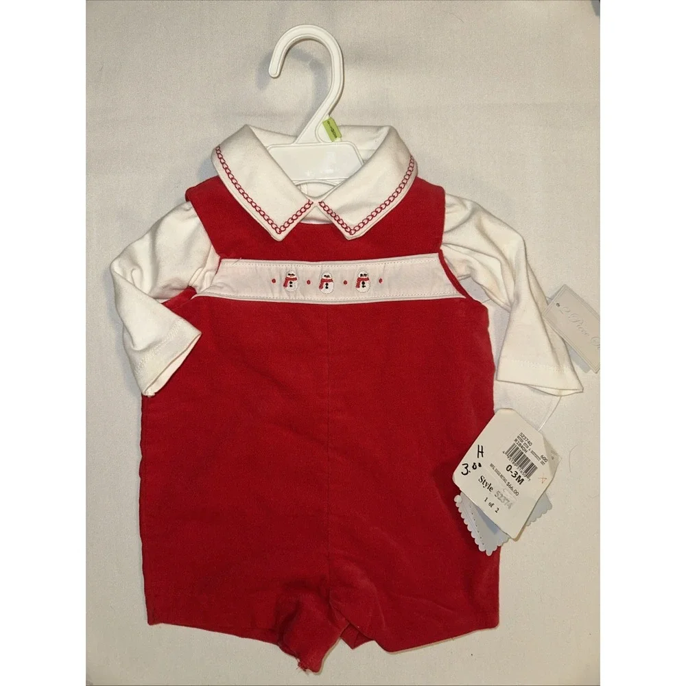 Kitestrings By Hartstrings Baby Boys 2-Pc Jon Jon Xmas Romper Red Velvet 0-3 Mos