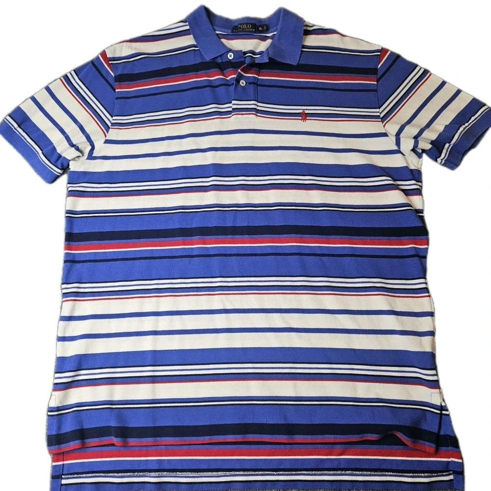 Polo Ralph Lauren Men's Striped Polo Shirt Size XL Red White Blue‎ Short Sleeve