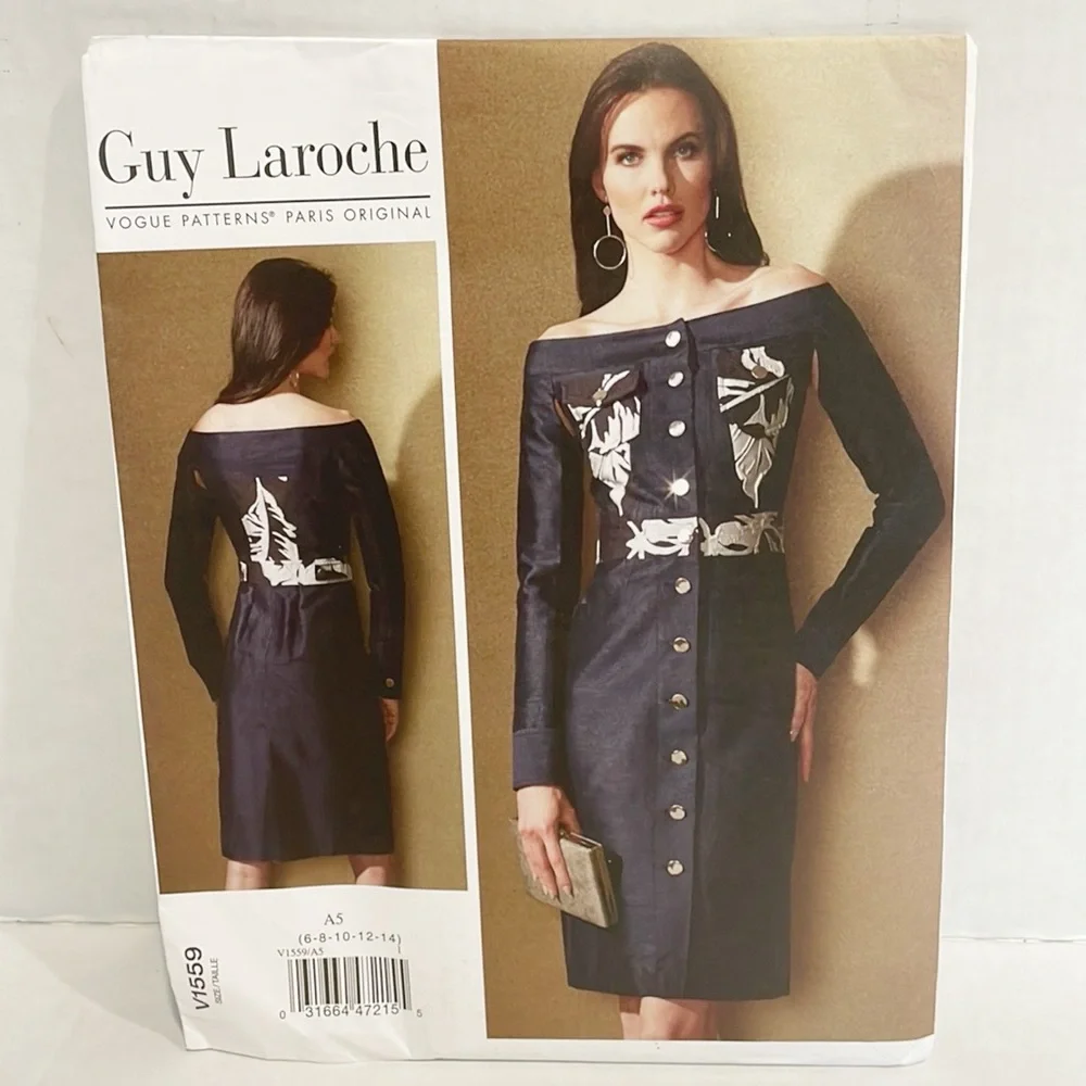 Vogue Sewing Pattern V1559 Guy Laroche Off Shoulder Dress Sz 6-14 NEW‎