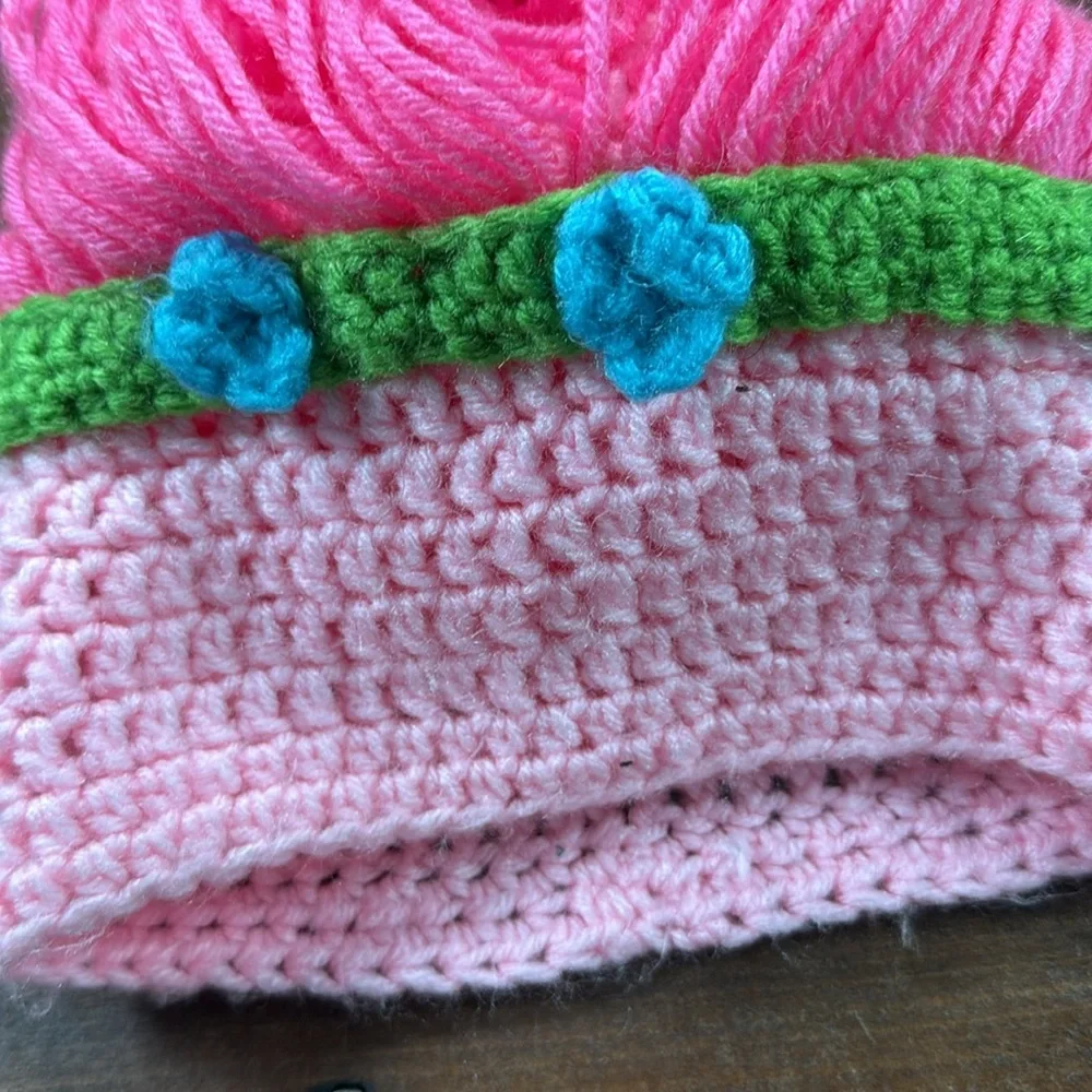 Handknit Trolls Hat Costume Pink Blue Green Halloween Princess Poppy Queen‎