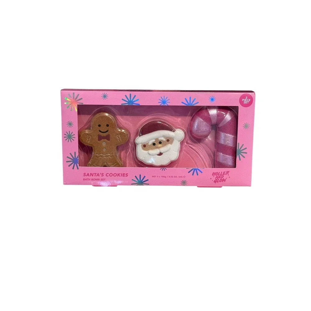 Holler and Glow Santa's Cookies‎ Bath Bomb Set Festive Holiday Gift Set NEW NIB