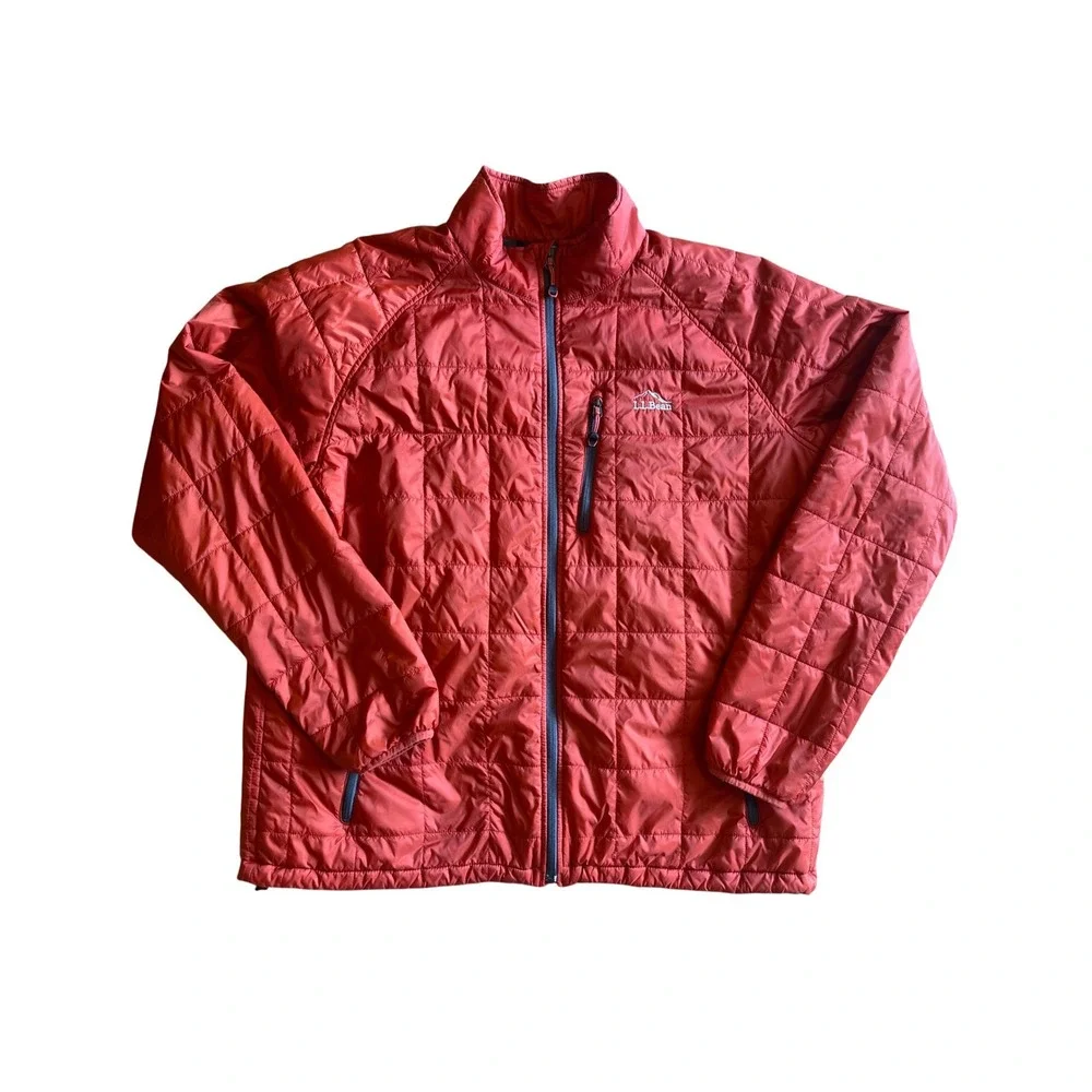 LL‎ Bean Mens XXL Tall PrimaLoft Stowaway Polartec Jacket Orange Puffer Gorpcore