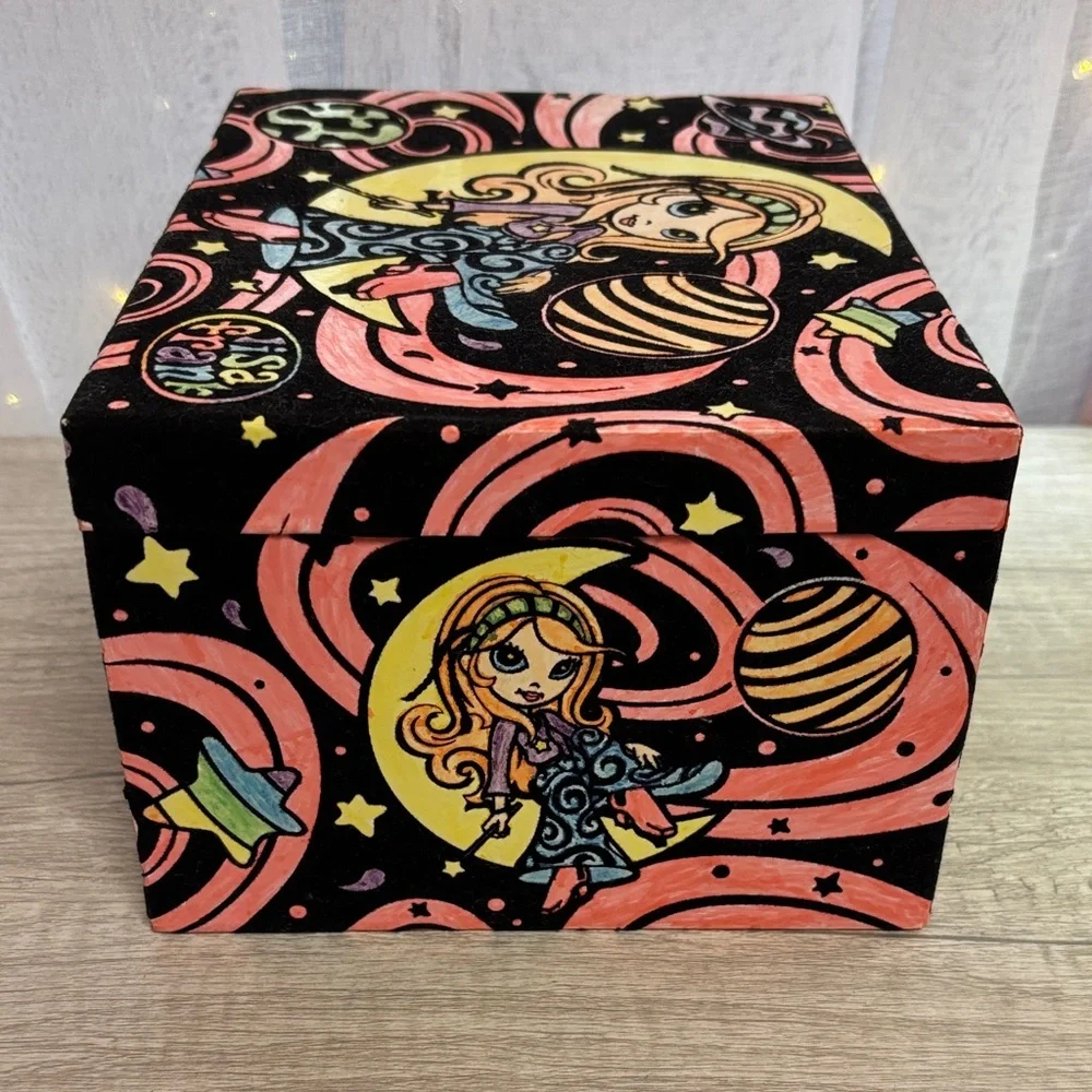 Lisa Frank Star The Moon Witch Fuzzy Felt Velvet Stationary Jewelry Box
