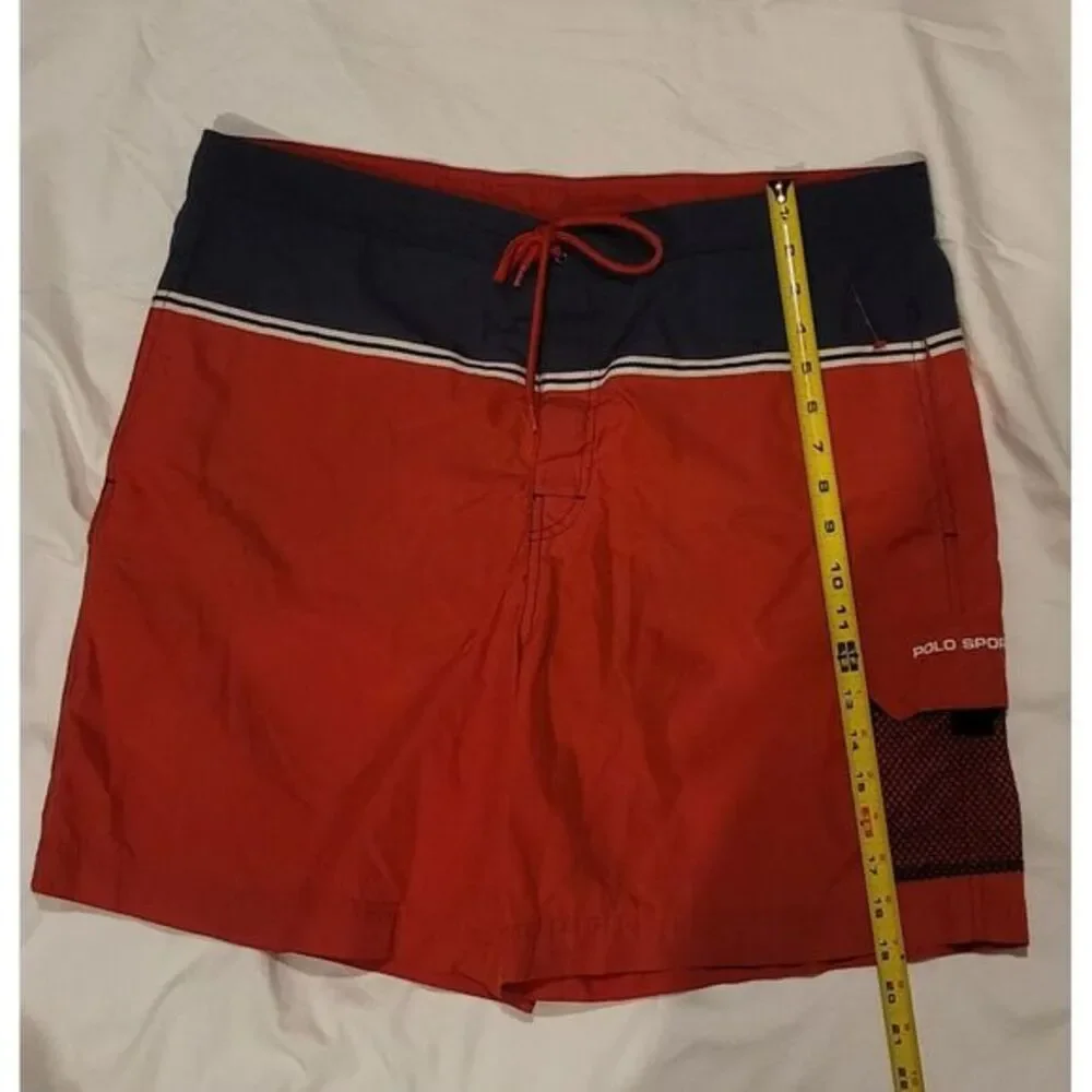 Vtg Polo Sport Ralph Lauren Men's L Nylon Swimming‎ Cargo Shorts Rugby Striped