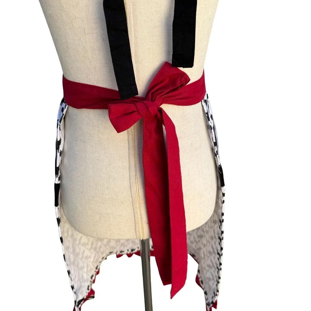 Cynthia Rowley New York Kitsch Apron Black White Chevron Cat Print Ruffle New