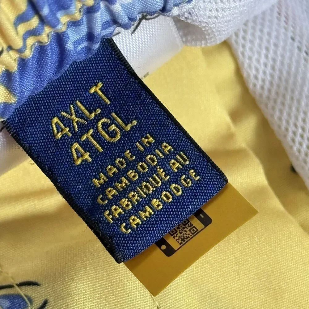 Polo Ralph Lauren Sz 4XL Tall Floral Hibiscus Yellow Hawaiian Swim Trunks Pocket