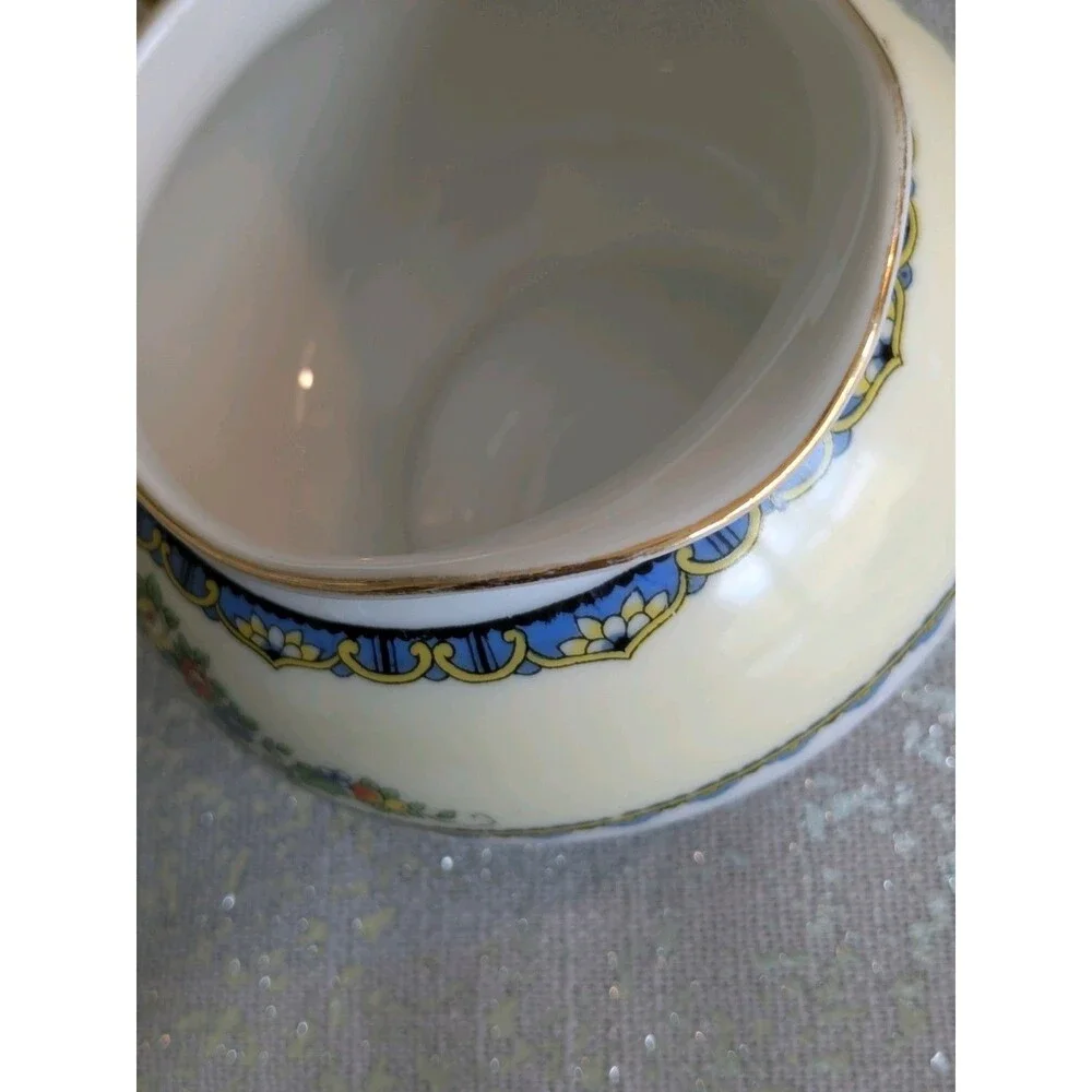 Noritake Avril China Creamer & Sugar w Lid 1918-1931 Floral Gold Blue Antique