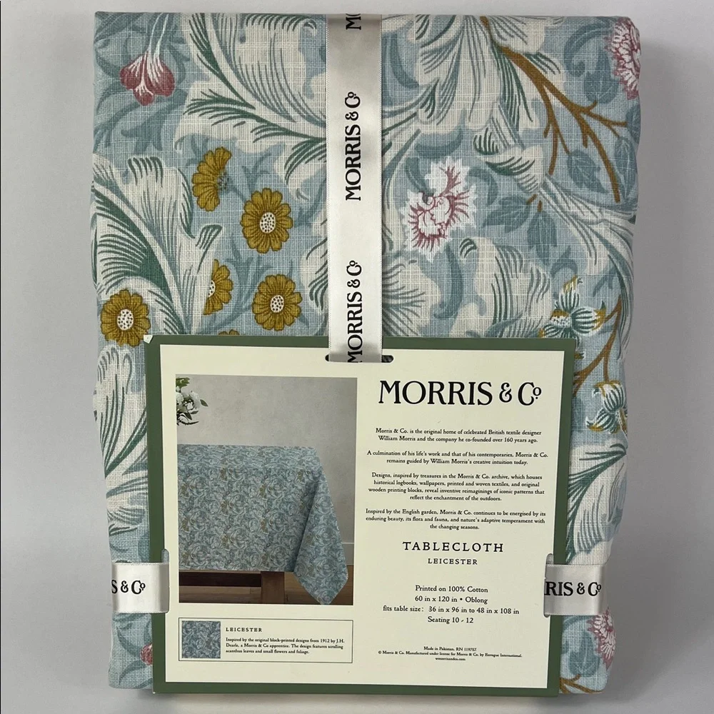 William MORRIS Co Tablecloth Leicester Blue Floral Spring Cotton 60 X 120 NEW