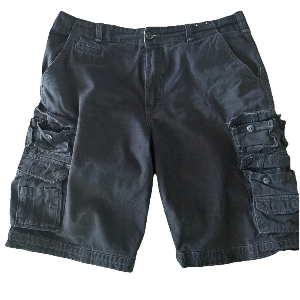 Iron Co Shorts Mens 36 Black Skater Baggy Cargo Pockets Utility Vintage Y2K Long
