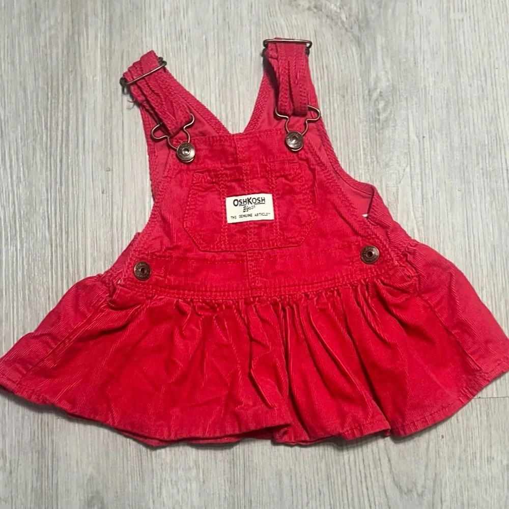 OshKosh B'gosh Red Corduroy Overall Jumper Dress Cottagecore Vintage Girls 6M
