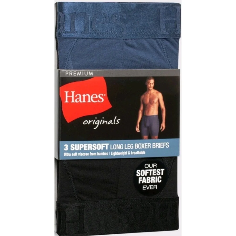 Hanes Originals Premium‎ Men's SuperSoft Long Leg Boxer Briefs 3pk Size S 28-30