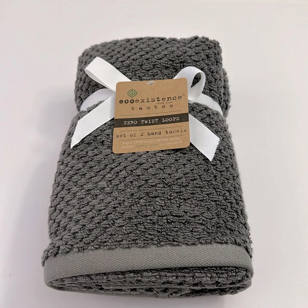 2pc ECOEXISTENCE Bamboo Zero Twist Loops Bath Hand Towel Set - Dark Gray