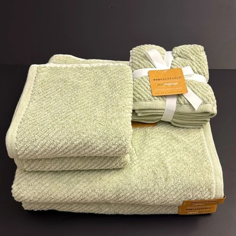 8pc ECOEXISTENCE Eco-Melange Diagonal Stripes Bath Towel Set - Calla Green