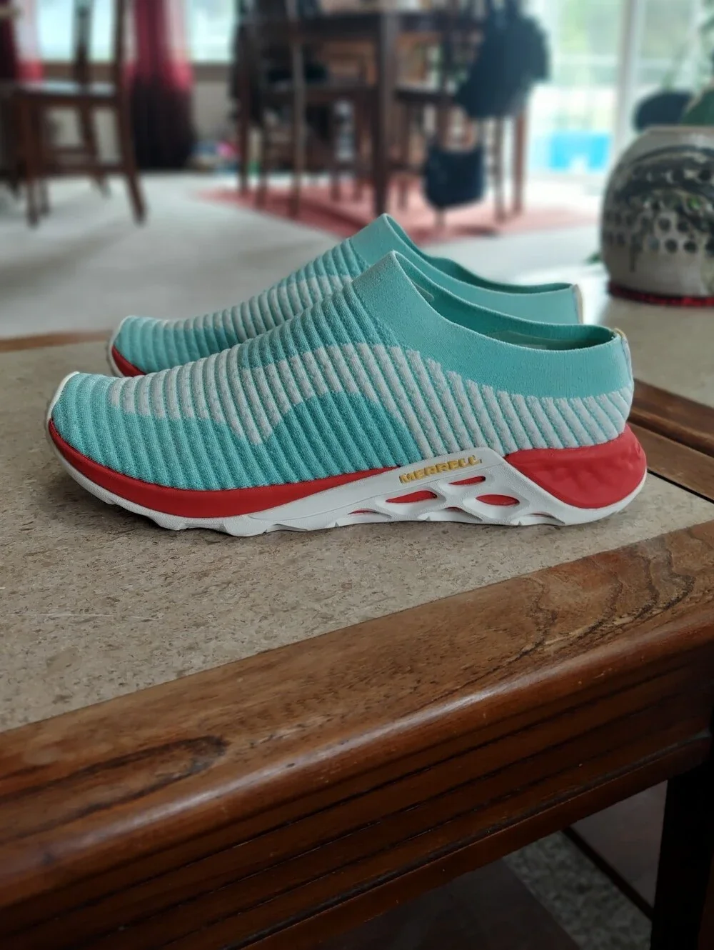 Merrell Woman's Slip On Range Shoes Mint Green, Burnt Red & Cream Size 10