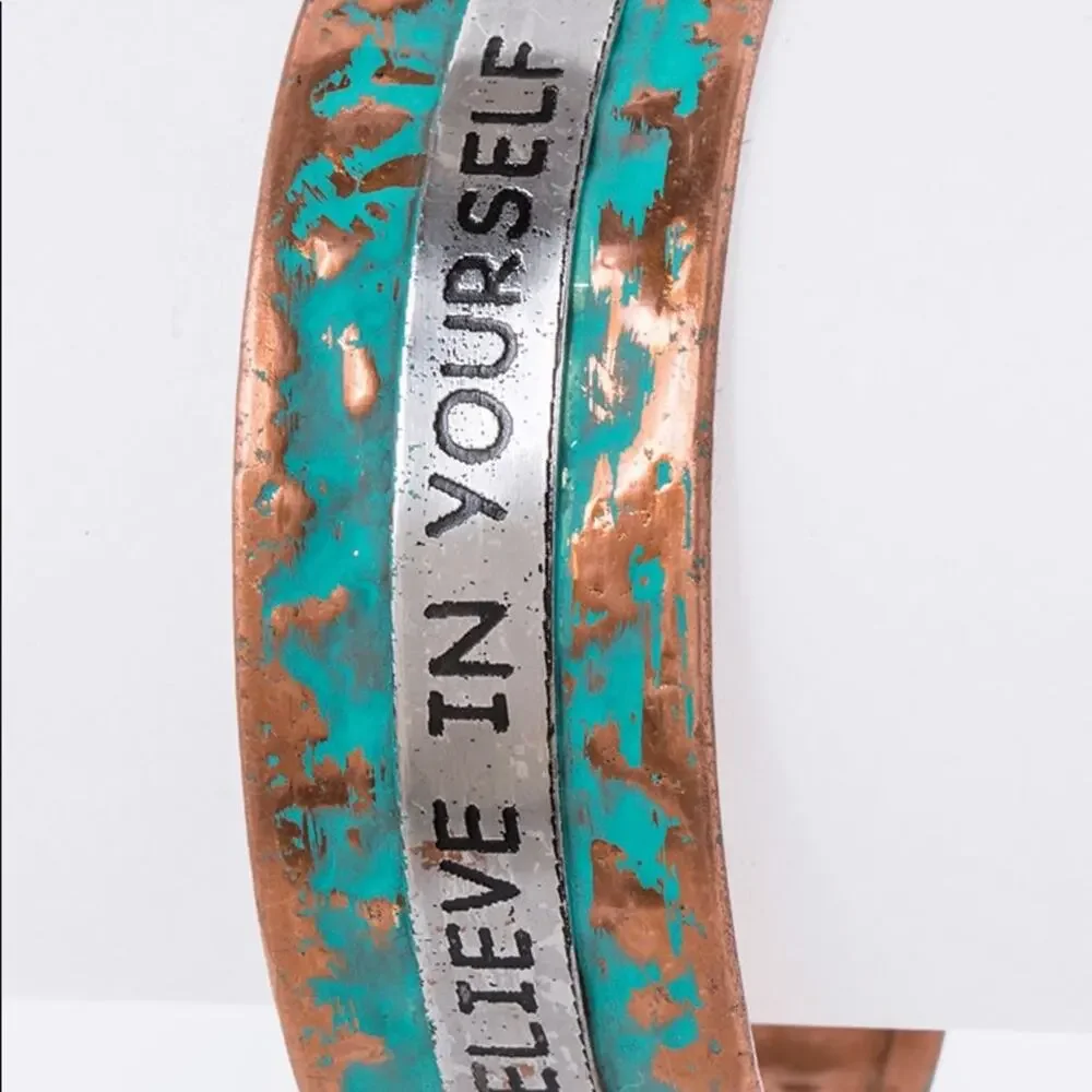 Believe In Yourself Oxidized Cuff Bracelet - Copper, Green