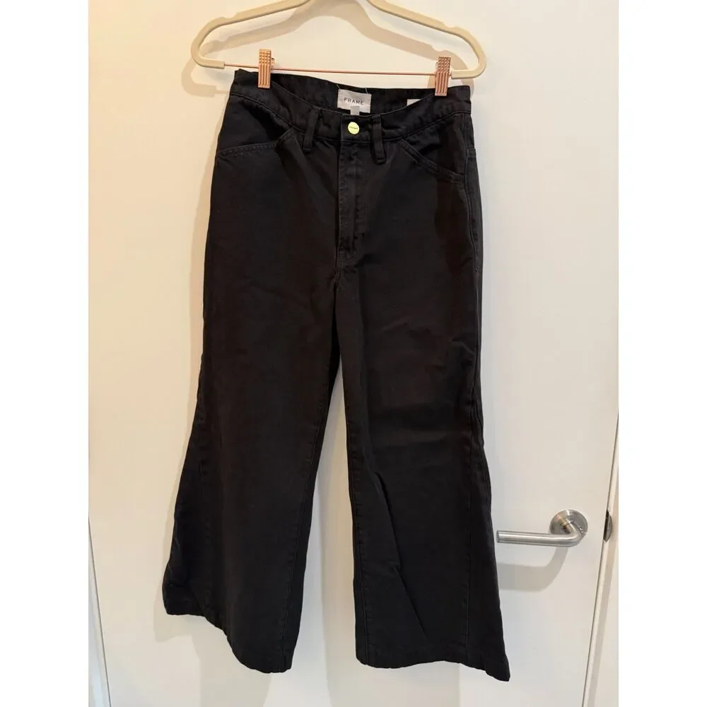 FRAME Le Baggy Palazzo Low Rise Wide Leg Black Jeans Size 26