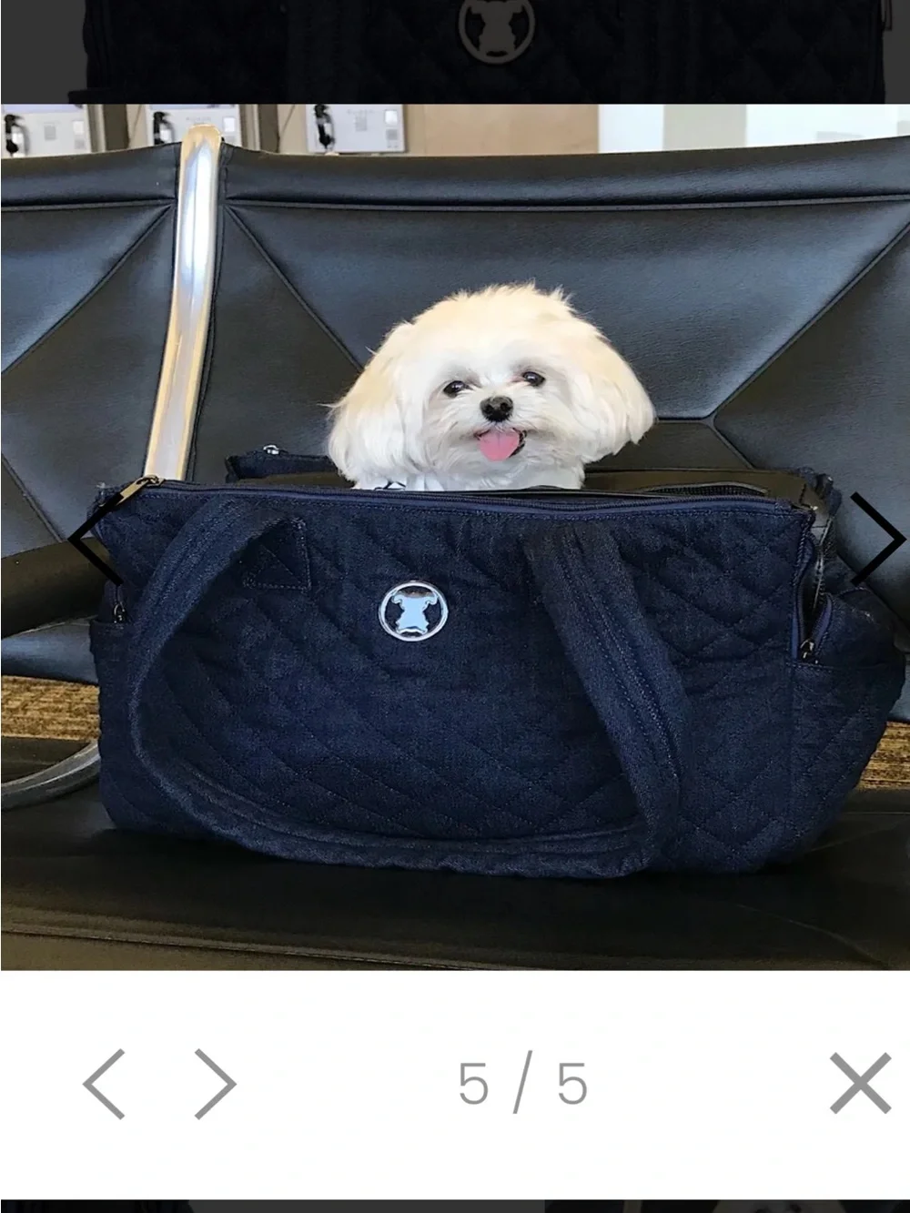 Quilted Navy Pet Carrier Tote with Shoulder Straps - Brand: