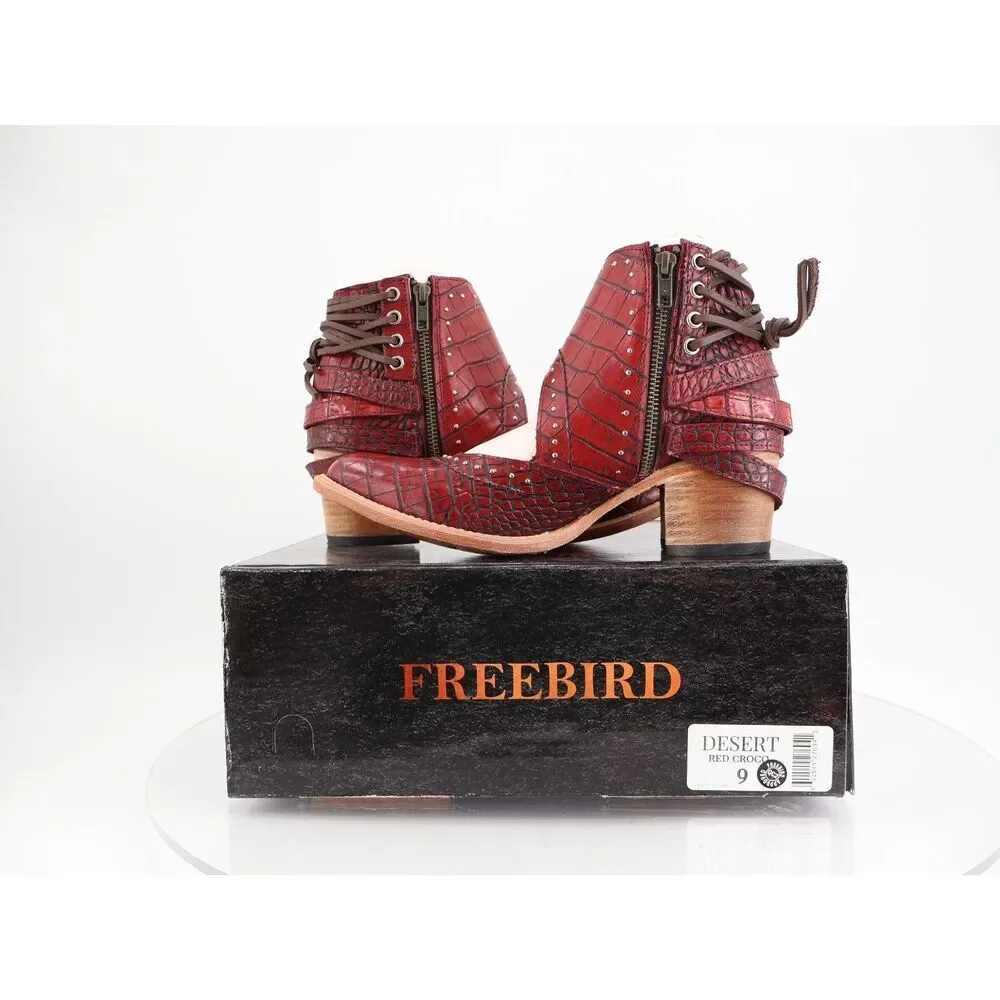 Freebird by Steven Desert Boots Womens Size 9 Red Croc Leather Boho NWB