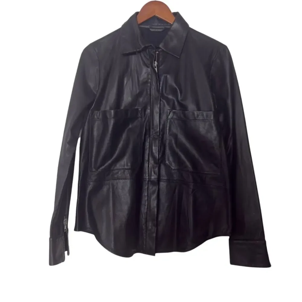 ZARA STUDIO BLACK ZIPPED LAMBSKIN LEATHER JACKET 5479/246 Size Small