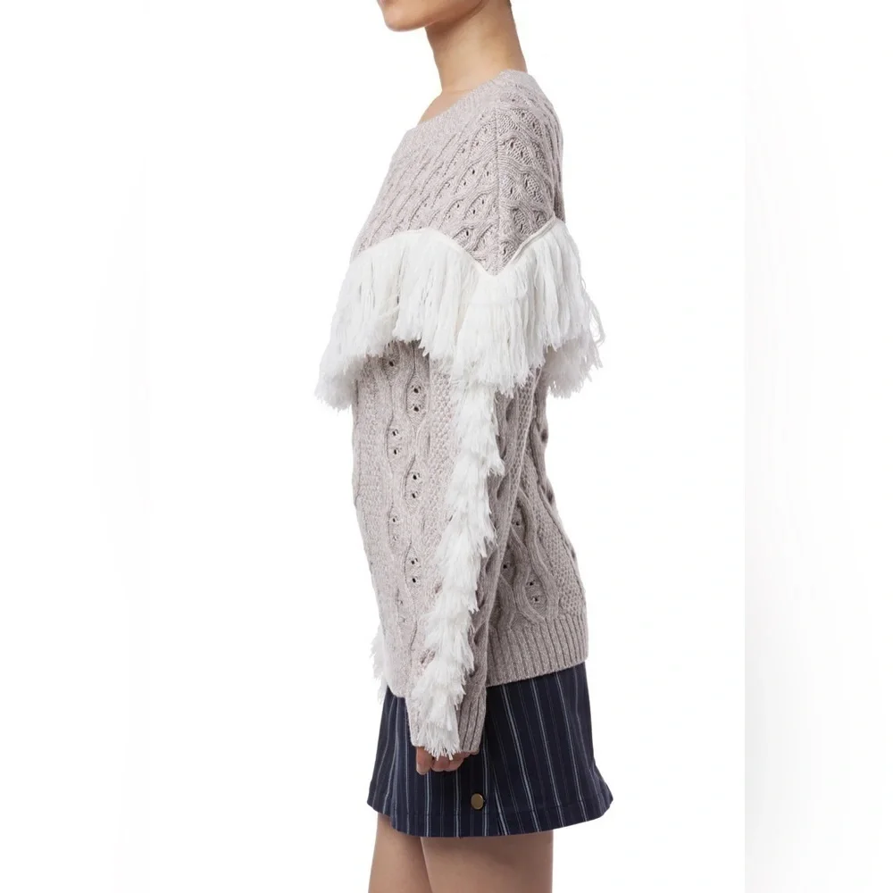 AMUR Ulla Fringe Cable Knit Sweater