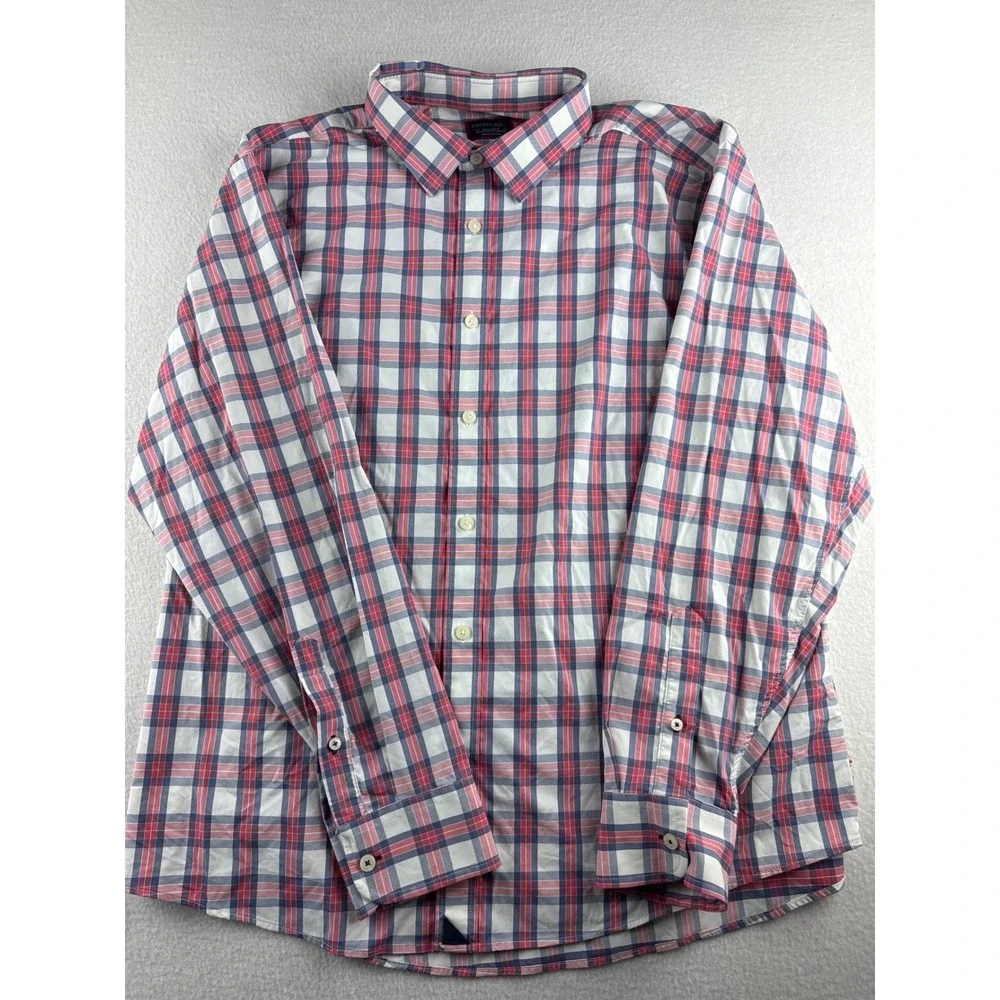 UNTUCKit Mens XXL Tour De Paz Plaid Performance Button Down Shirt Red White Blue