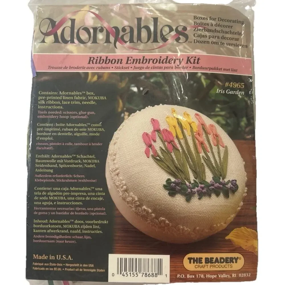 Vtg The‎ Beadery Adorables Iris Garden Silk Ribbon Embroidery Ring Box #4965 NEW