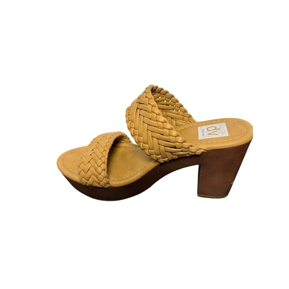 DV Dolce Vita Hilda Woven Slide Sandals Tan Block Heel Boho 7.5‎ Braided Boho