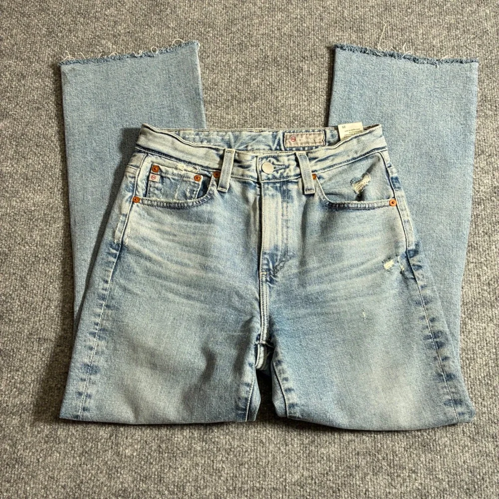 AG Kinsley High Rise Pop Crop Jeans‎ Womens 25 Light Wash Raw Hem Distressed