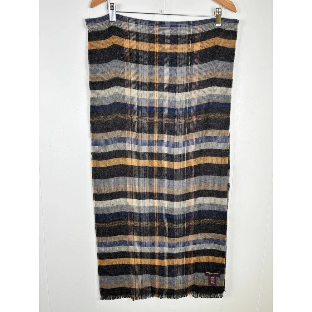 Johnston & Murphy Men's Gray Gold Plaid Wool Blend Scarf 37