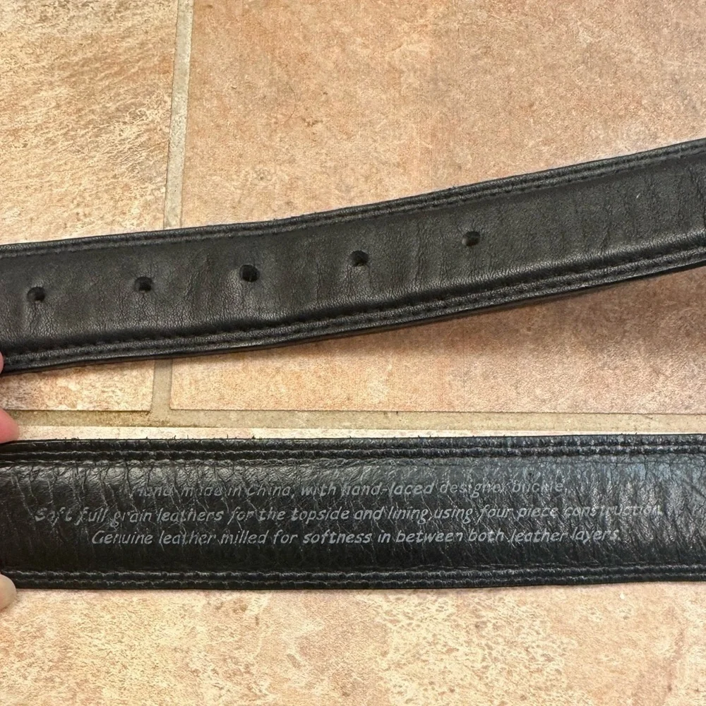 NWOT LEATHER HAND MADE Men’s Hand Polished Buckle Belt Black SZ 36 Luxury EUC