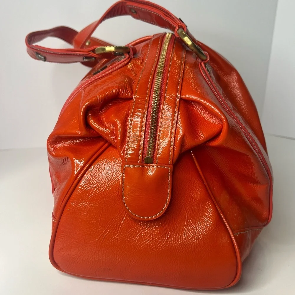 MCM Orange Patent Leather Top Zipper Silver Studded Accent Satchel/Handbag‎ 🧡