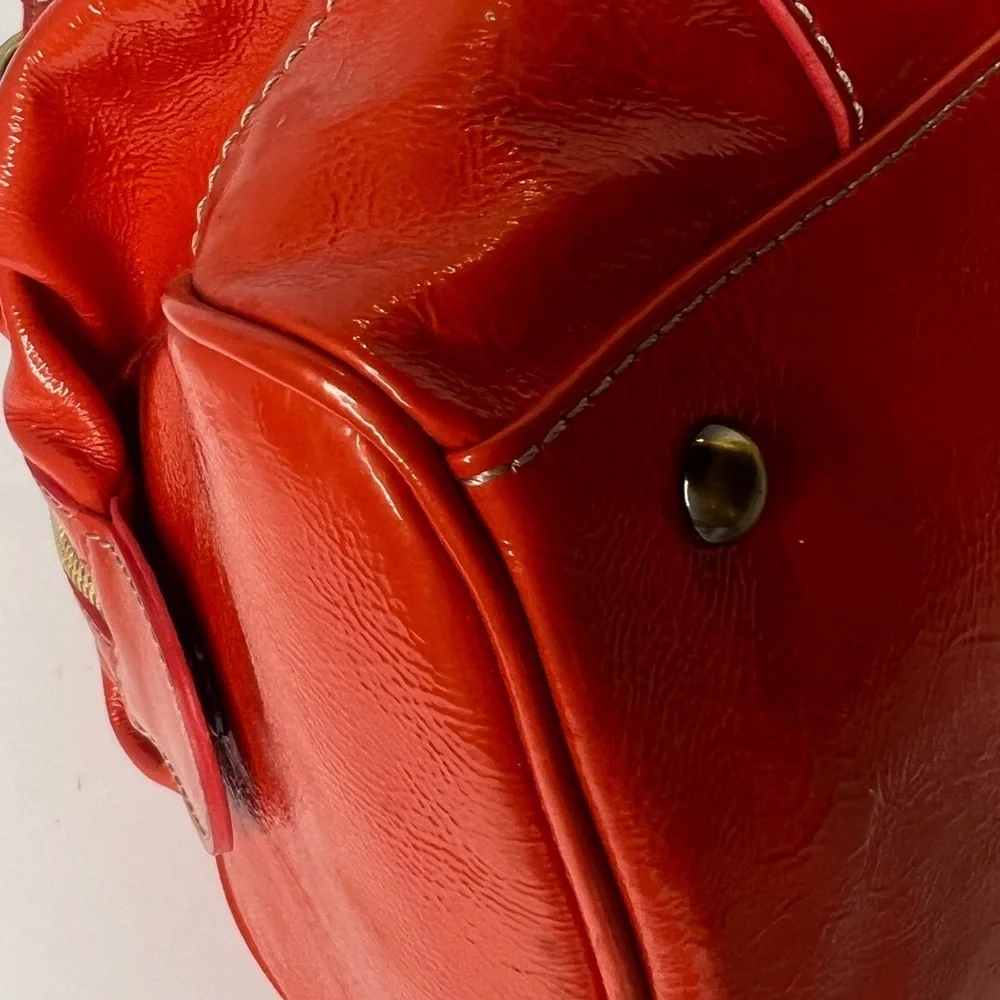 MCM Orange Patent Leather Top Zipper Silver Studded Accent Satchel/Handbag‎ 🧡