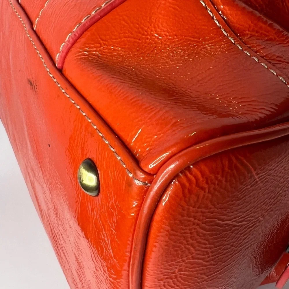 MCM Orange Patent Leather Top Zipper Silver Studded Accent Satchel/Handbag‎ 🧡