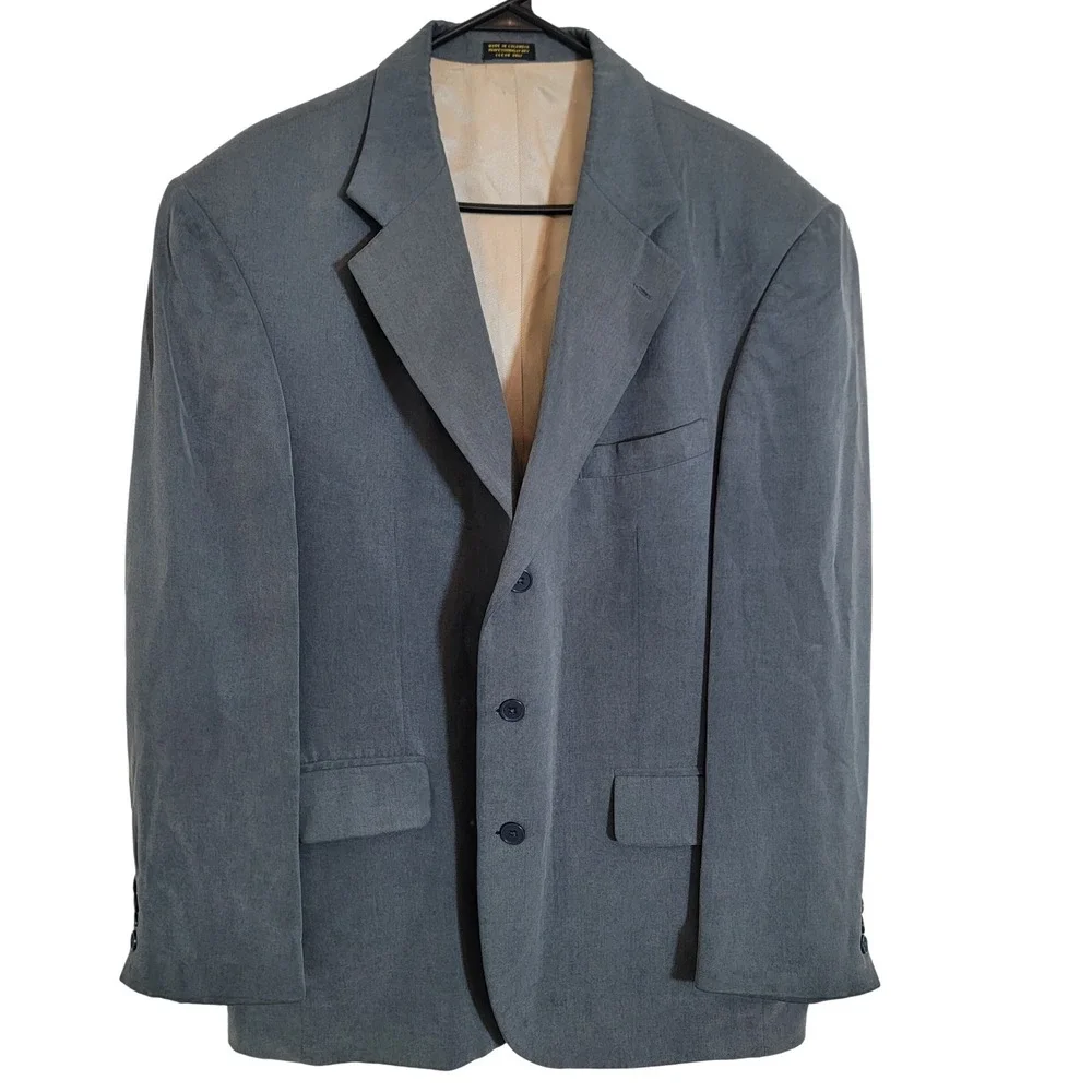 Oscar de la Renta Mens‎ 42R Blazer Slate Blue 100% Tencel 3-Button Jacket Suit
