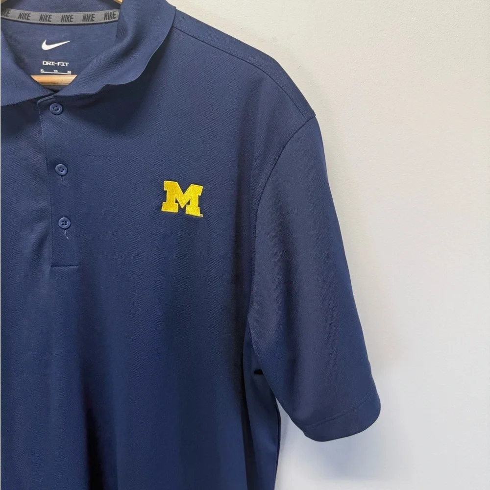 Nike Dri-Fit Michigan Wolverines Football Navy Polo Shirt Embroidered Men’s XL
