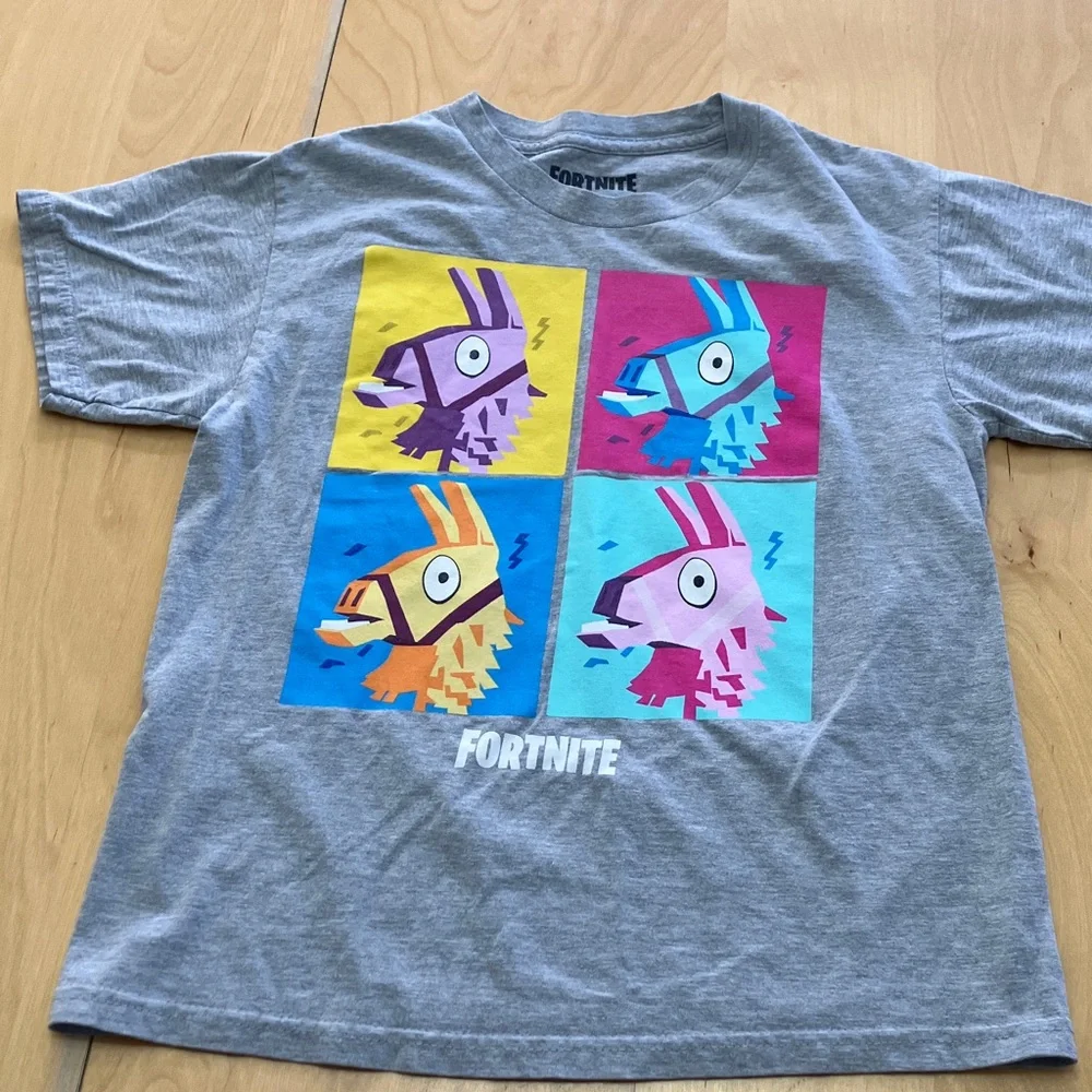 Fortnite Kids‎ Graphic Llama Tee - Gray with Multicolor Design