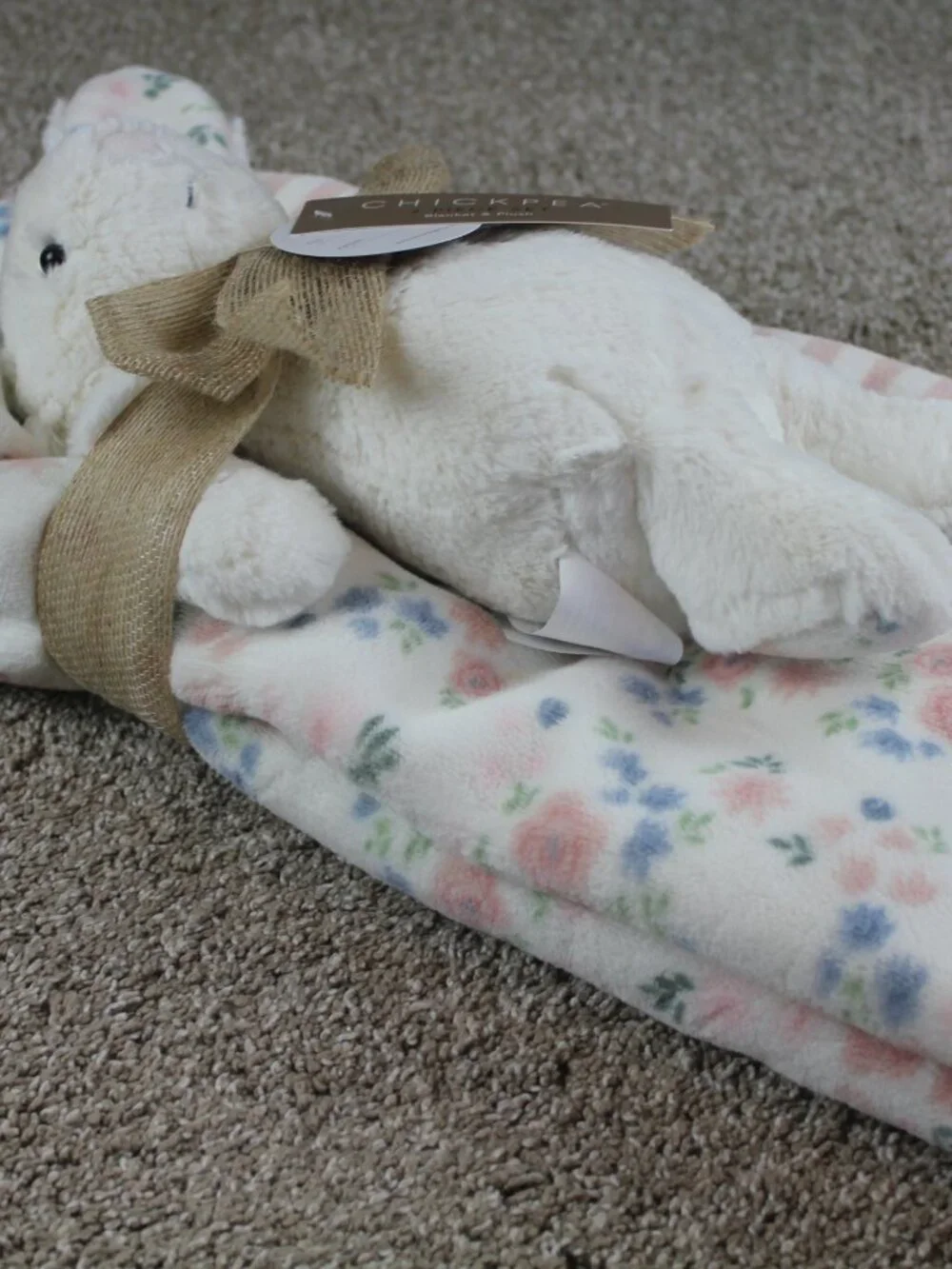 Chick Pea Floral White Bunny Plush Toy Baby Blanket Set Pink White Striped NWT